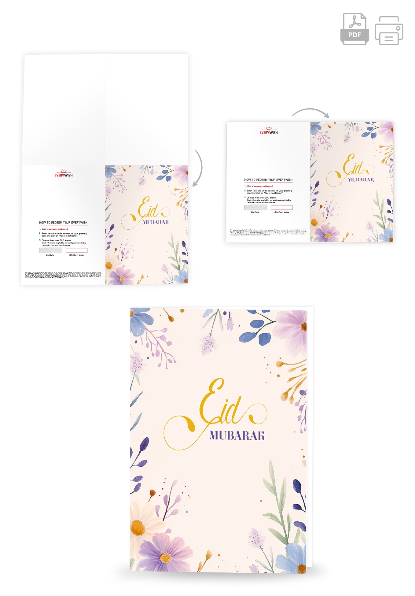 Eid Mubarak - Fleurs aquarelles Beige