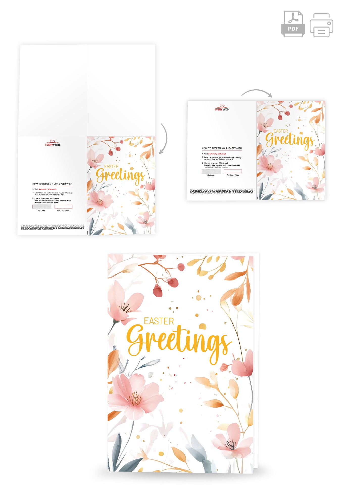 Easter Greetings - Watercolour Flowers Pink