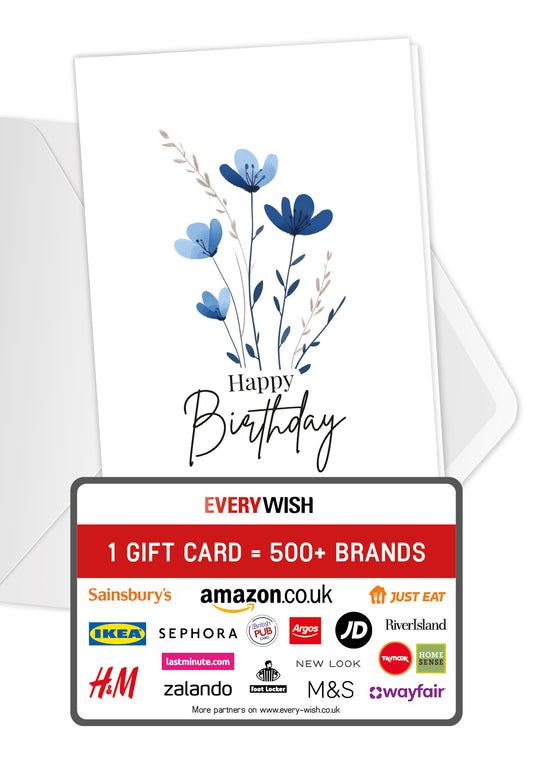 Happy Birthday – Blue Flowers