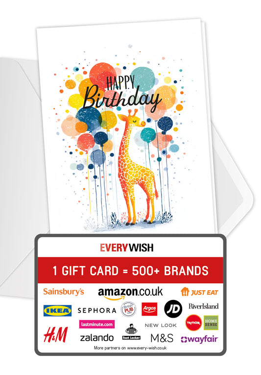 Happy Birthday – Giraffe and Balloons