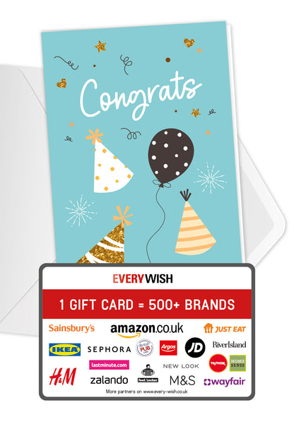 Congrats – Balloons and Hats Blue