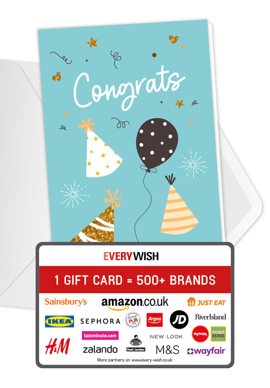 Congrats – Balloons and Hats Blue