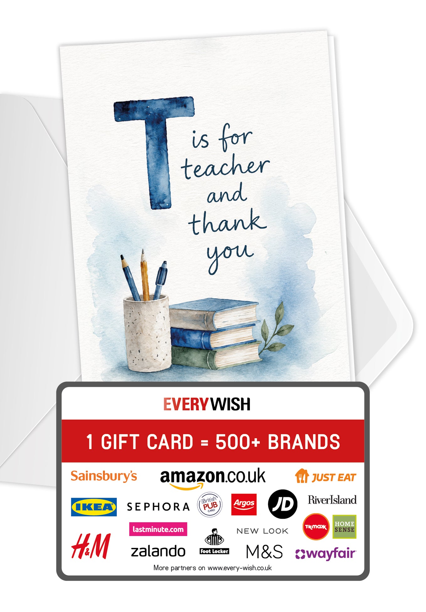 T is for teacher and thank you - Watercolor blue