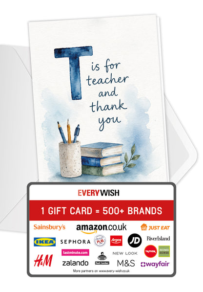 T is for teacher and thank you - Watercolor blue