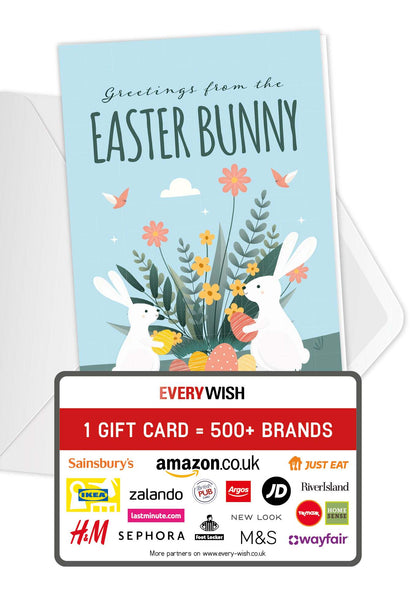 Greetings from the Easter Bunny - Bunnies and flowers