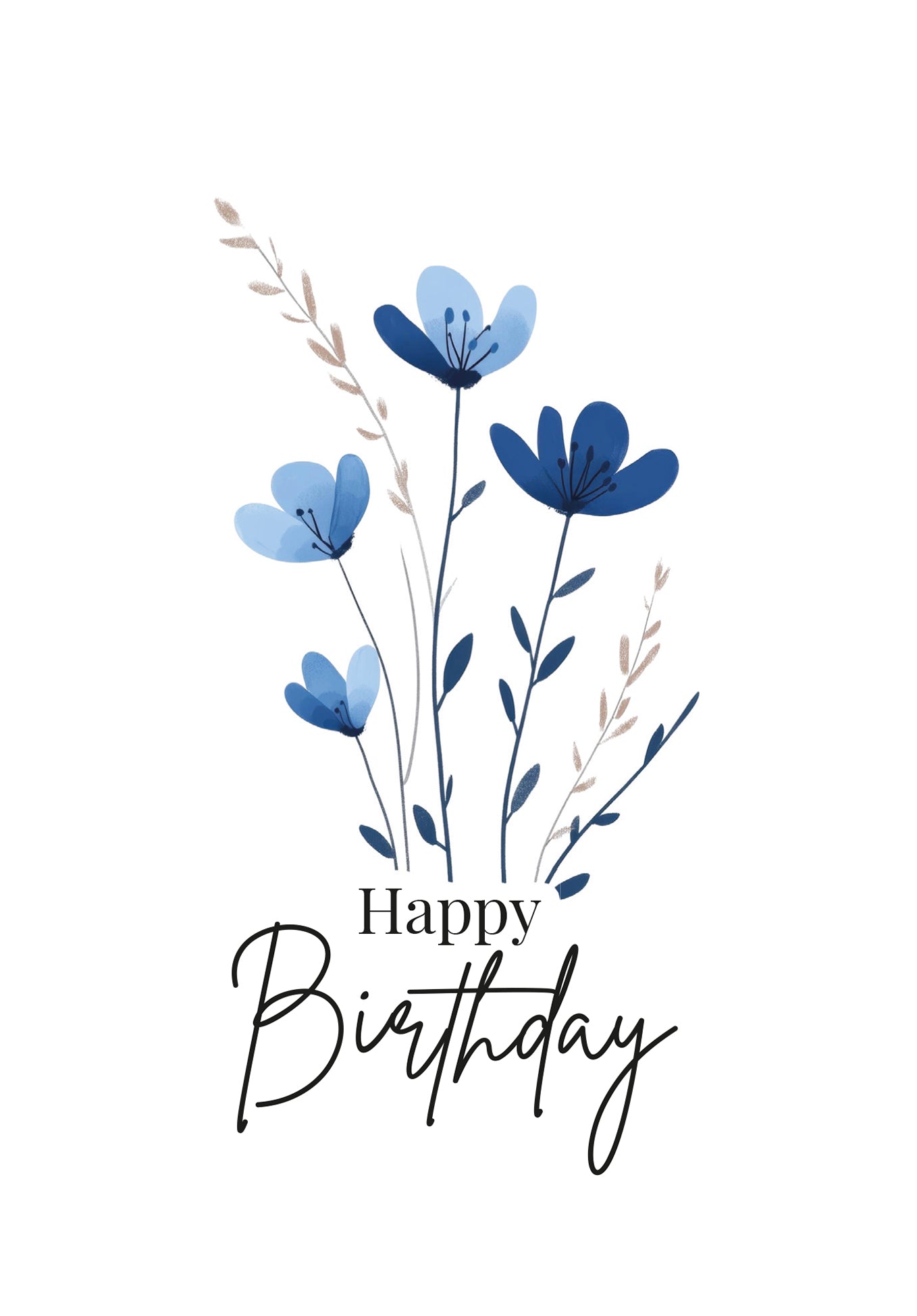 Happy Birthday – Blue Flowers