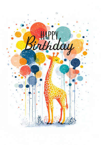 Happy Birthday – Giraffe and Balloons