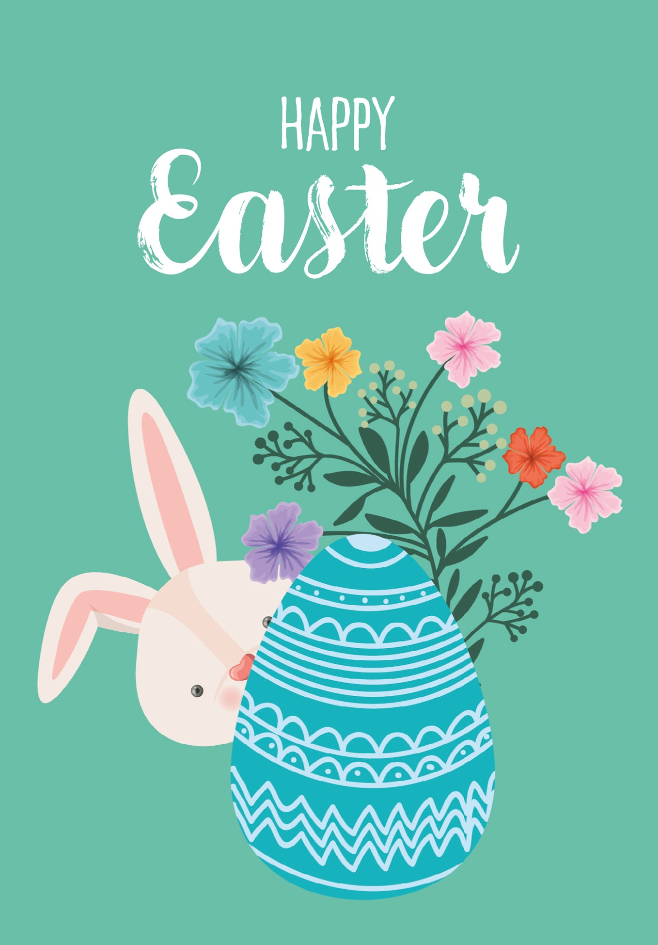 Happy Easter - Turquoise bunny with egg