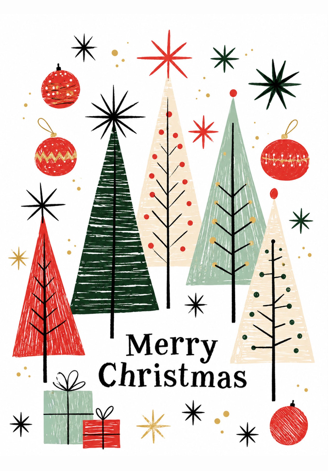 Merry Christmas - Trees Stars Baubles