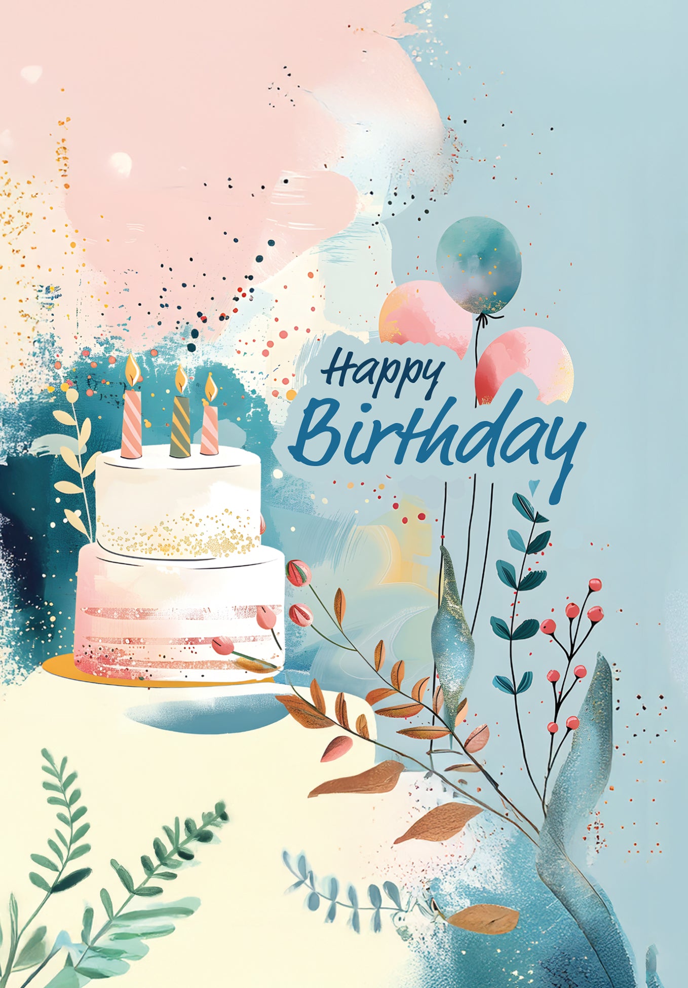 Happy Birthday - Cake and Ballons Blue