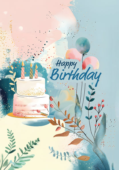 Happy Birthday - Cake and Ballons Blue