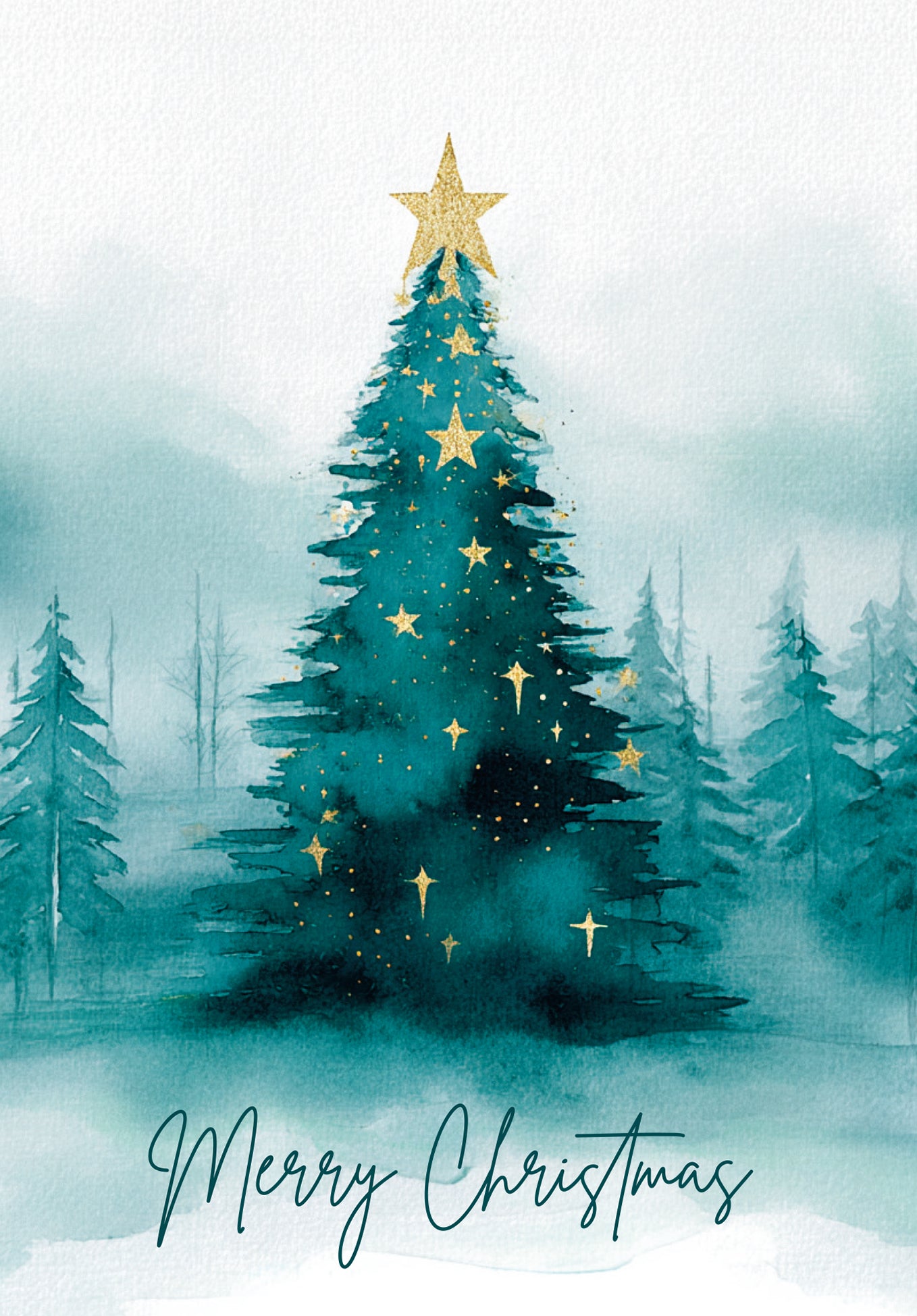 Merry Christmas - Christmas Tree Watercolor Green