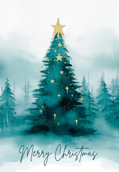 Merry Christmas - Christmas Tree Watercolor Green