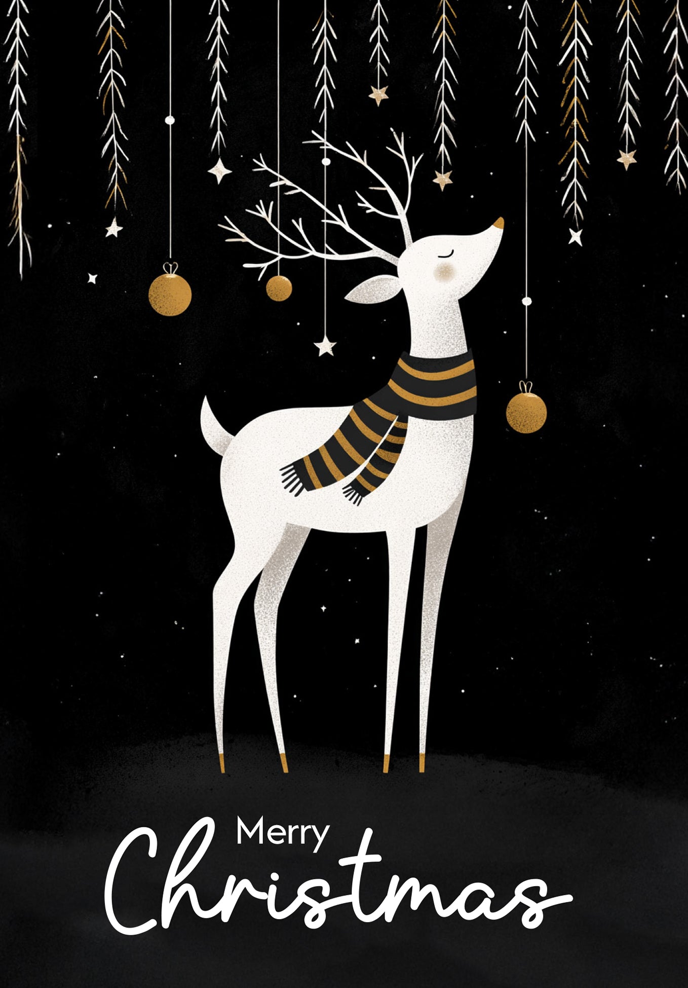 Merry Christmas - Deer Black White Gold