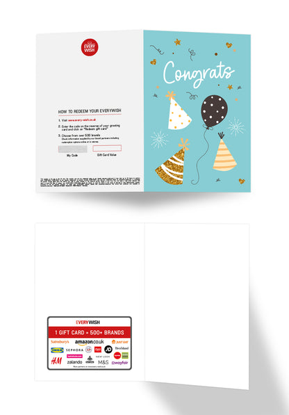 Congrats – Balloons and Hats Blue