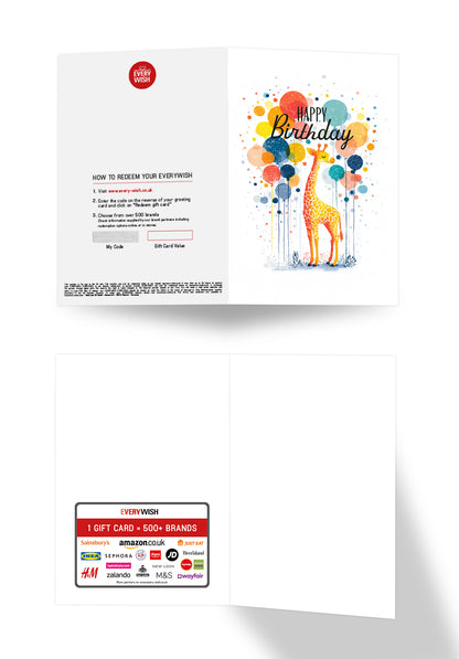 Happy Birthday – Giraffe and Balloons