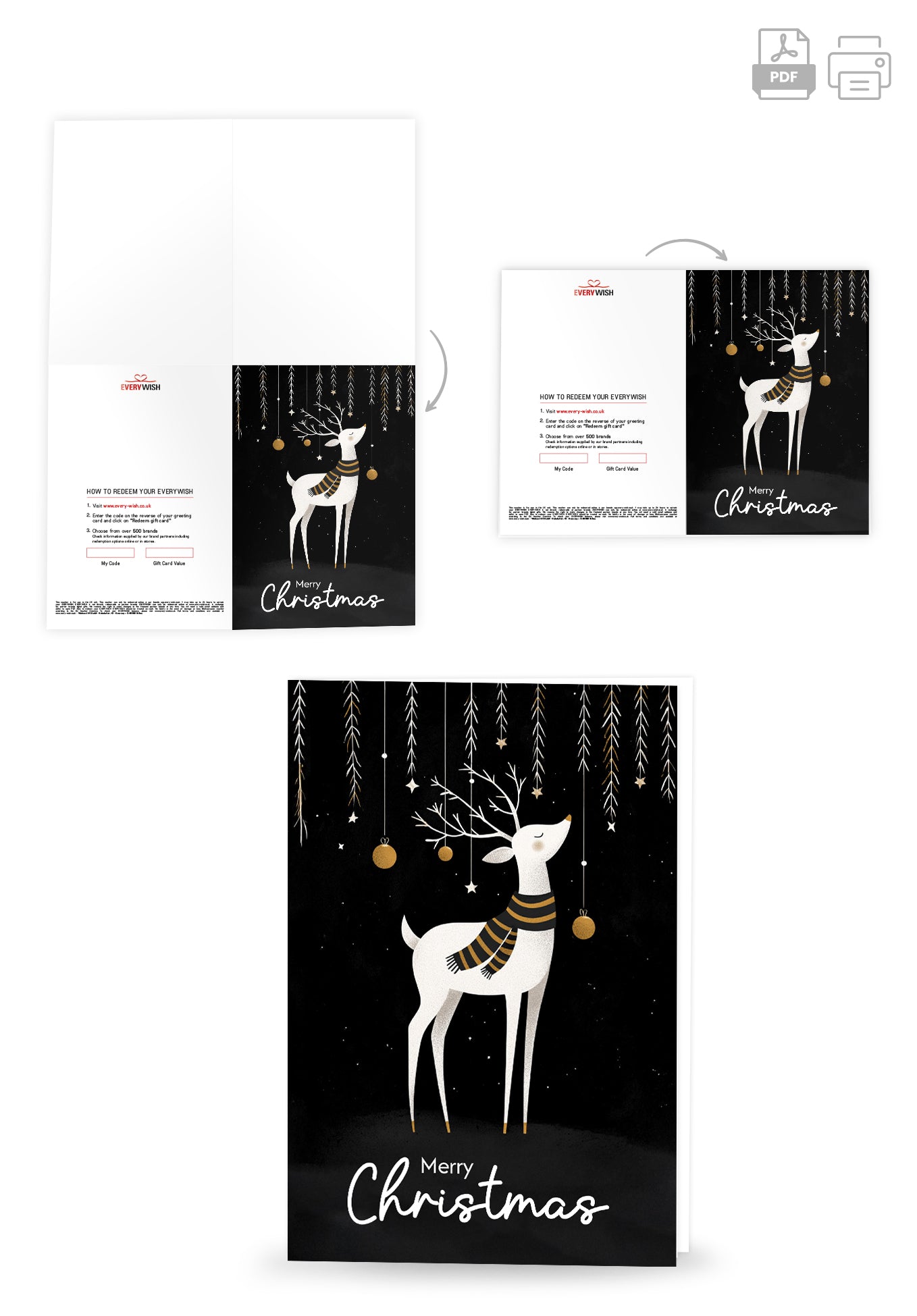 Merry Christmas - Deer Black White Gold