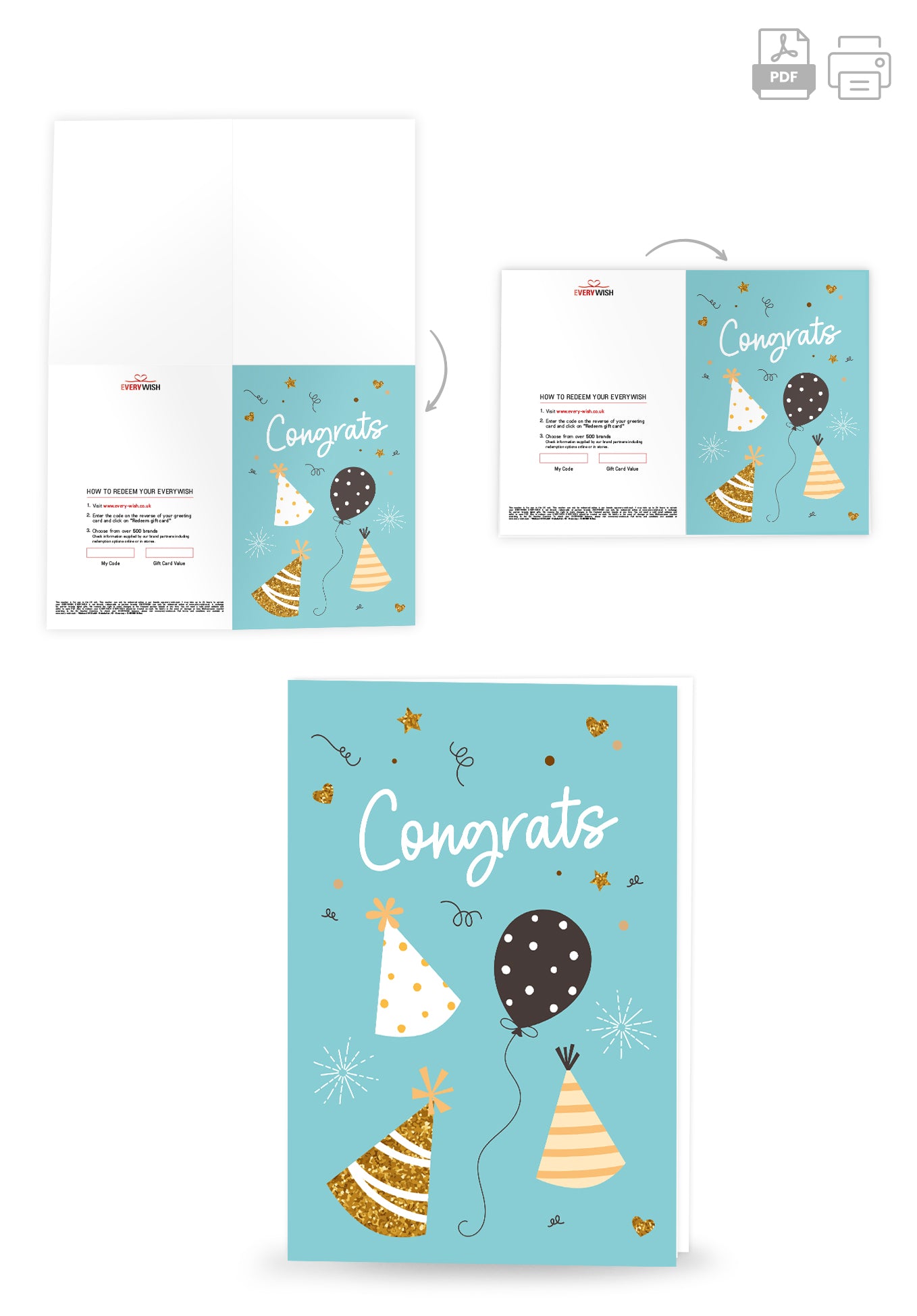 Congrats – Balloons and Hats Blue
