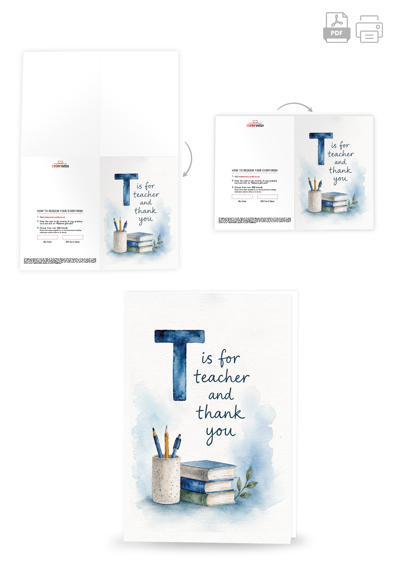 T is for teacher and thank you - Watercolor blue