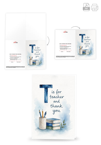 T is for teacher and thank you - Watercolor blue