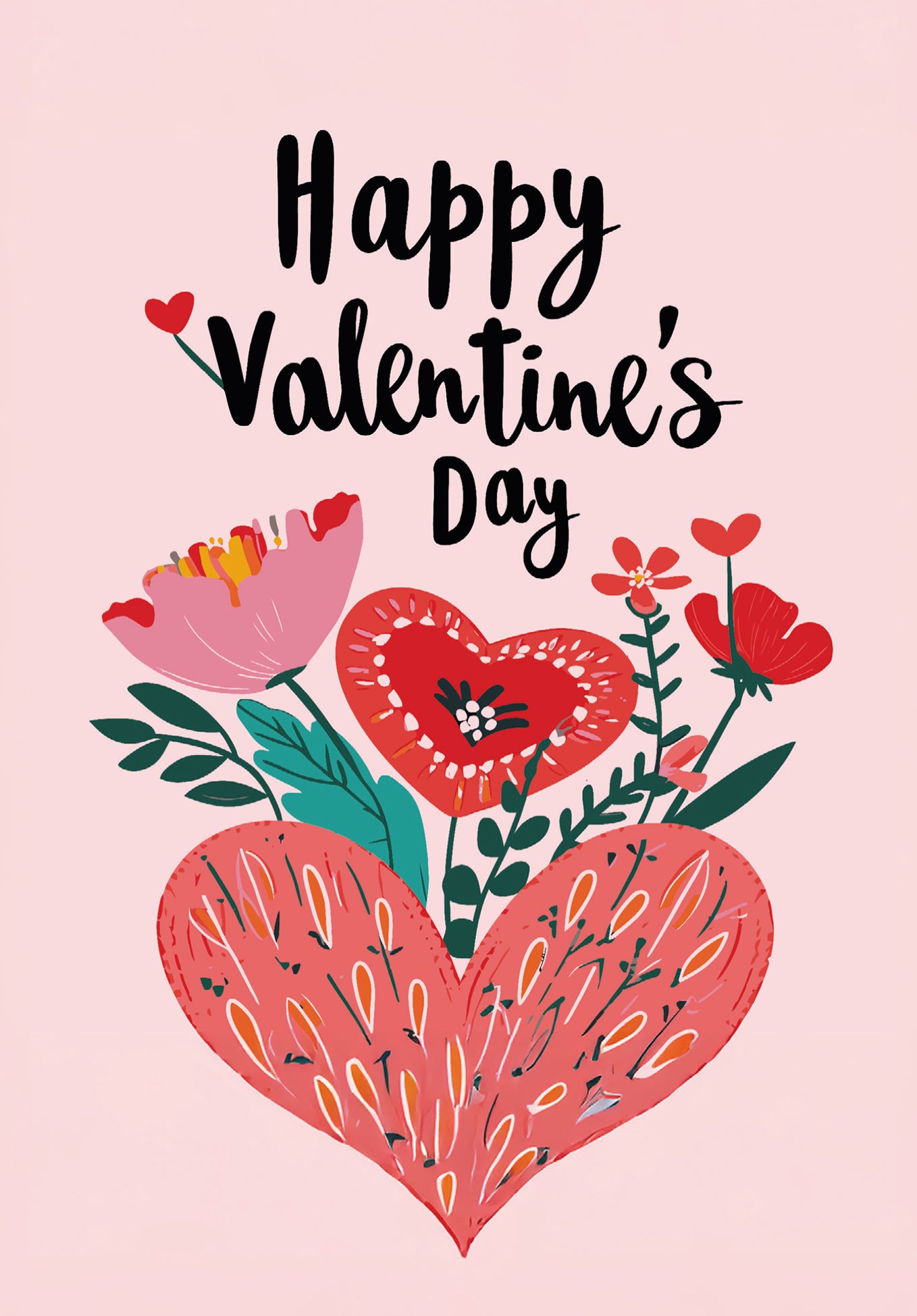 Happy Valentines Day - Hearts and Flowers